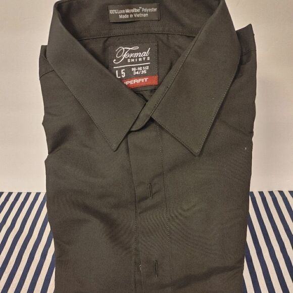 " SUPERFIT" SLIM FIT BLACK MICROFIBER TUXEDO SHIRT - Picture 1 of 6